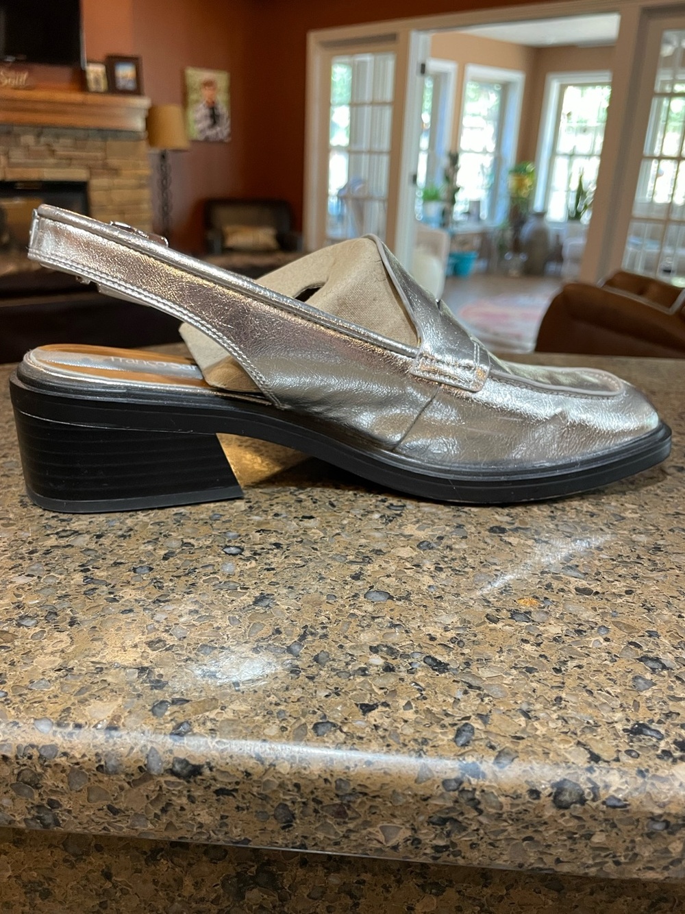 Franco Sarto Womens Giada Slingback Low Heel Loafers Metallic Silver Sz 9 Buckle - Picture 3 of 12